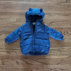First impressions Toddler Boys Navy fleece lined Bear Puffer Jacket Size 12M NWT